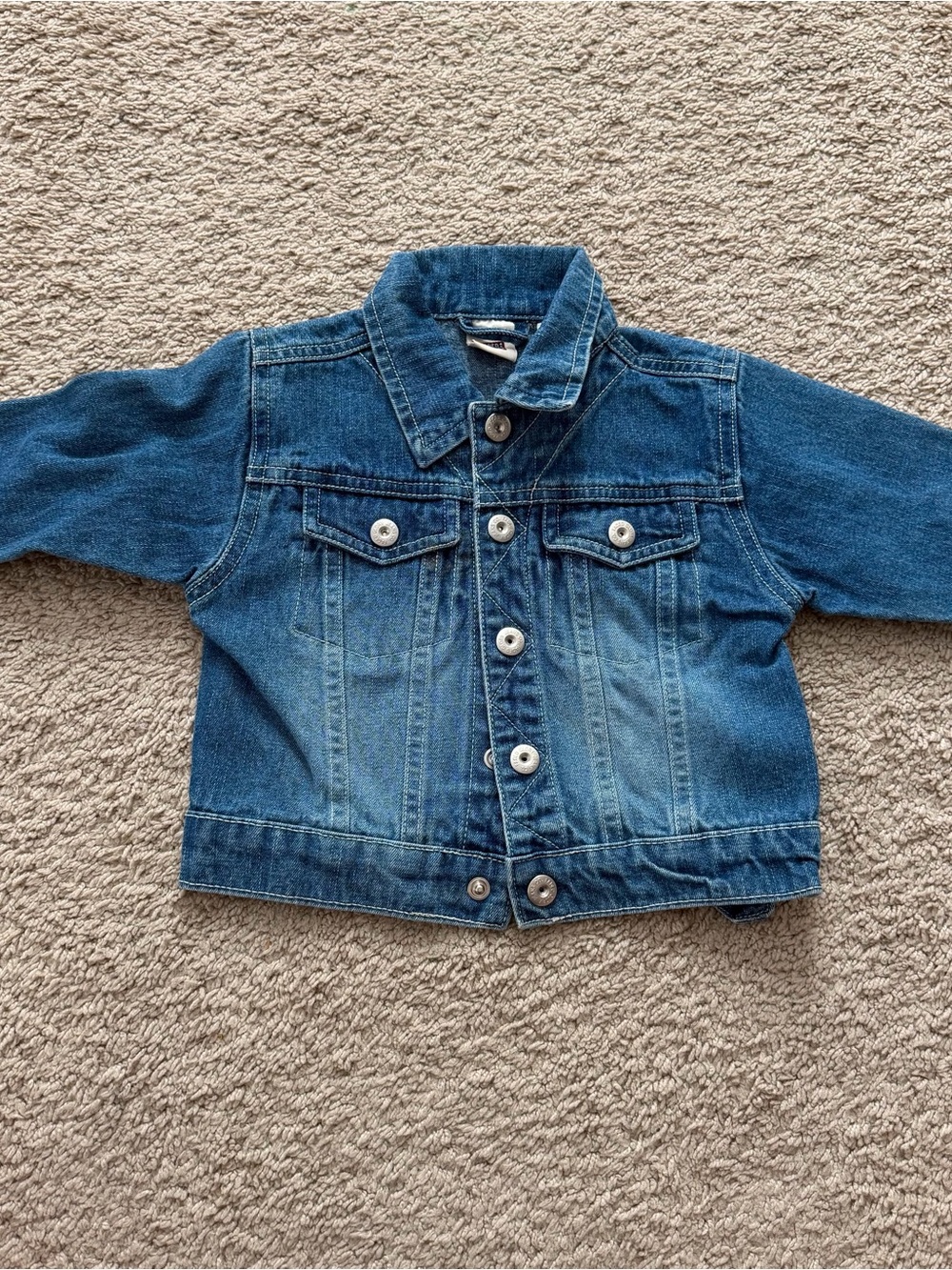 Infant 12 Month Blue Denim Jacket Snap Front Long Sleeve Coat Faded Glory